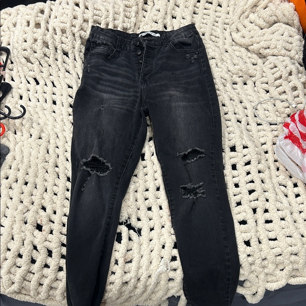 Celebrity Pink Black Distressed Boyfriend Jeans